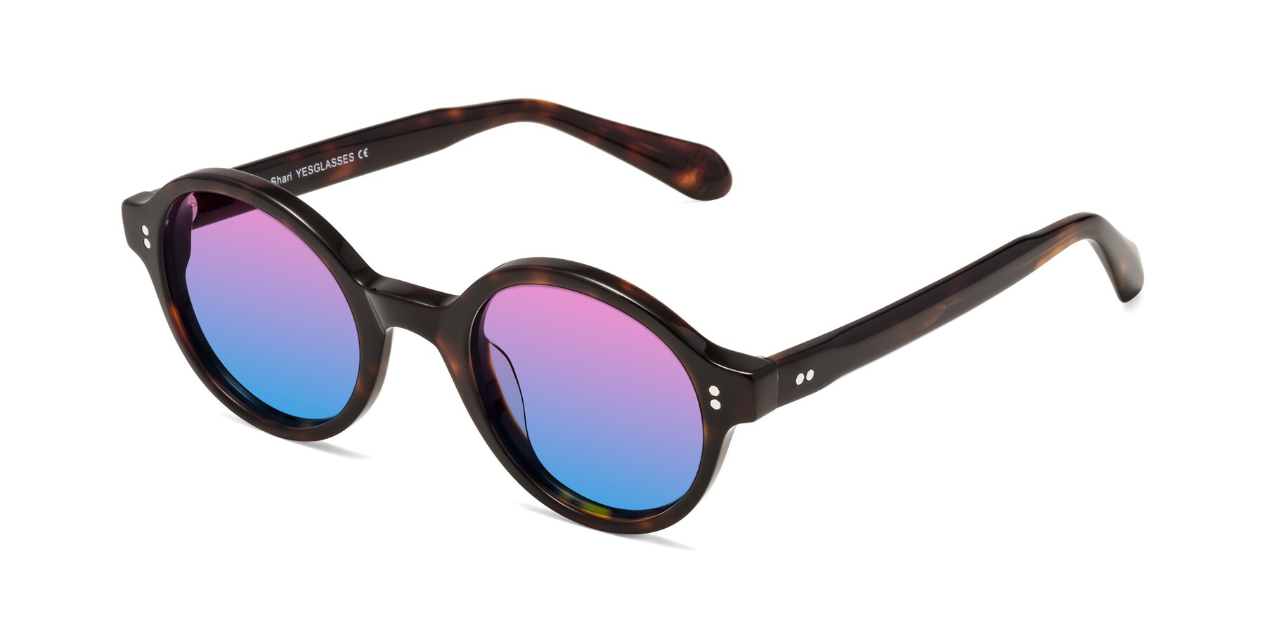 Angle of Shari in Dark Tortoise with Pink / Blue Gradient Lenses