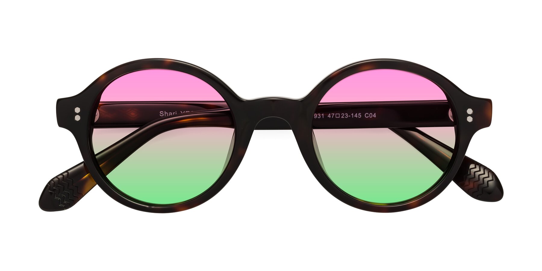 Folded Front of Shari in Dark Tortoise with Pink / Green Gradient Lenses