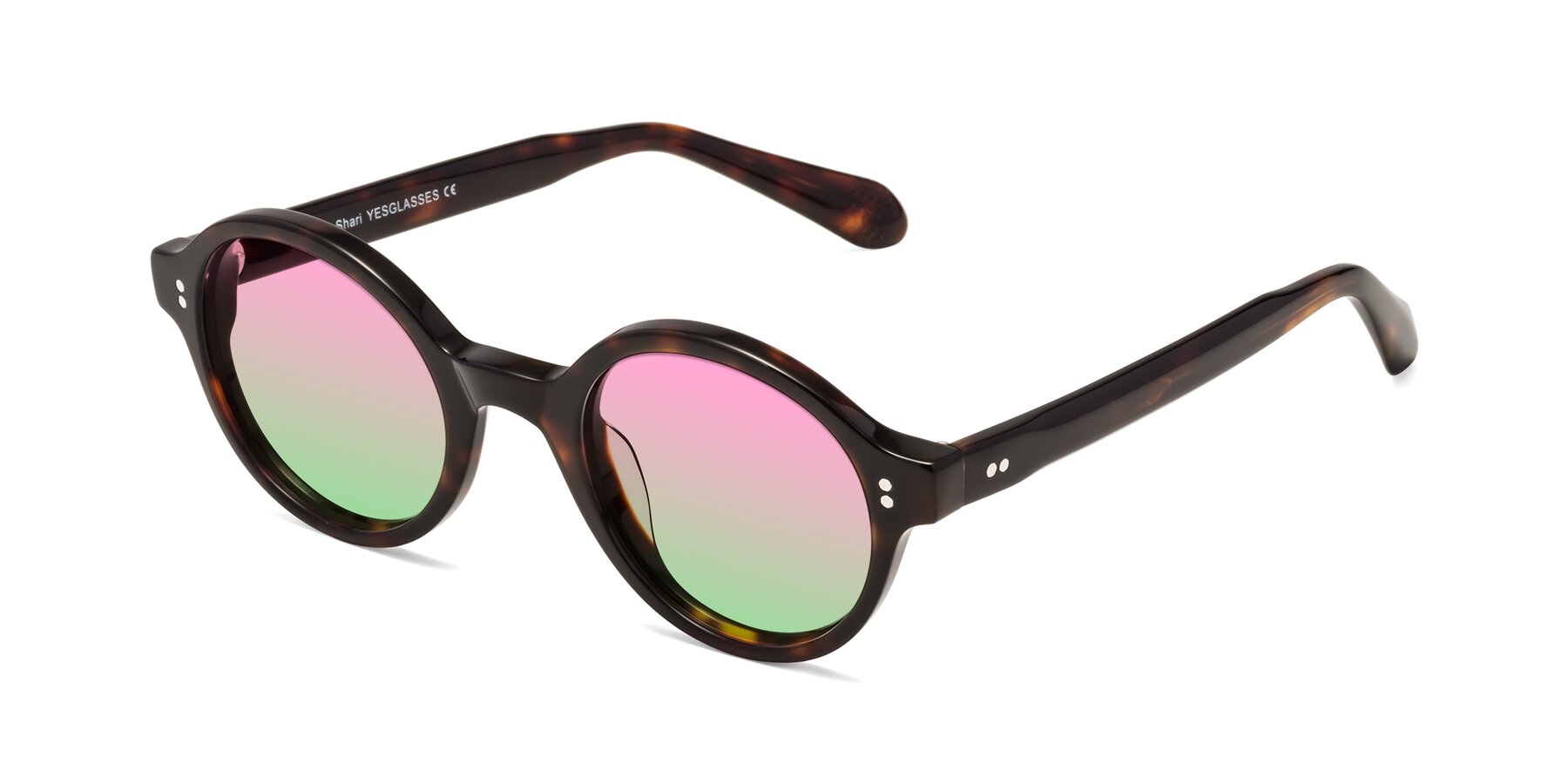 Angle of Shari in Dark Tortoise with Pink / Green Gradient Lenses