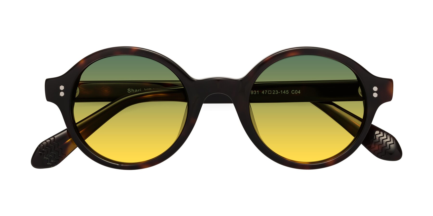 Folded Front of Shari in Dark Tortoise with Green / Yellow Gradient Lenses