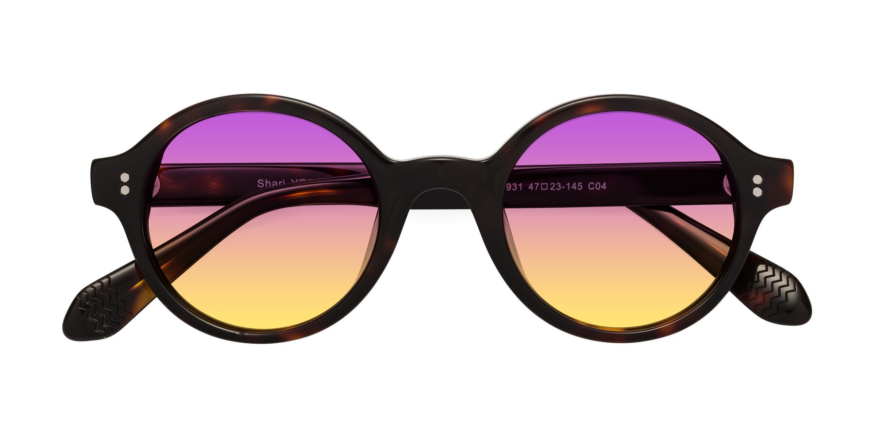 Folded Front of Shari in Dark Tortoise with Purple / Yellow Gradient Lenses