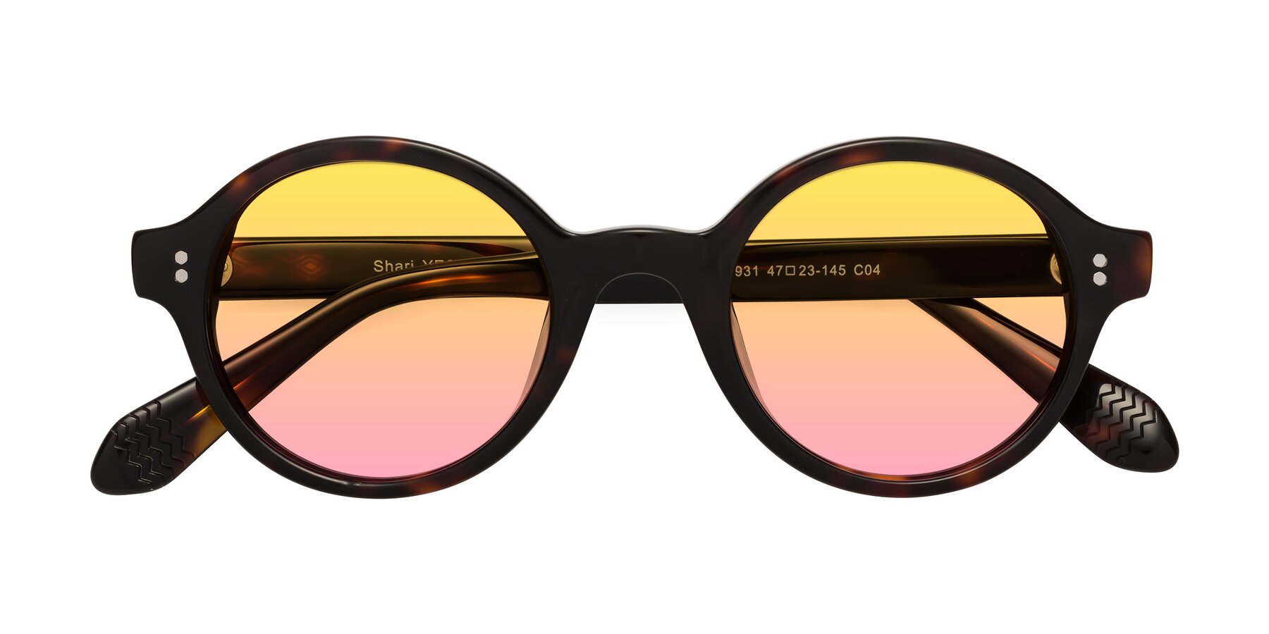 Folded Front of Shari in Dark Tortoise with Yellow / Pink Gradient Lenses