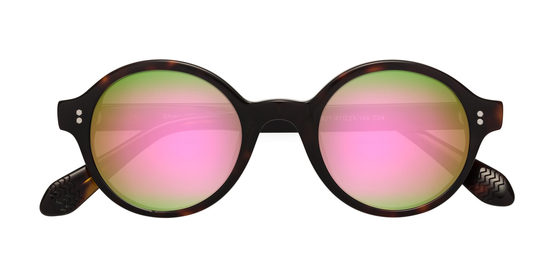 Folded Front of Shari in Dark Tortoise with Pink Mirrored Lenses