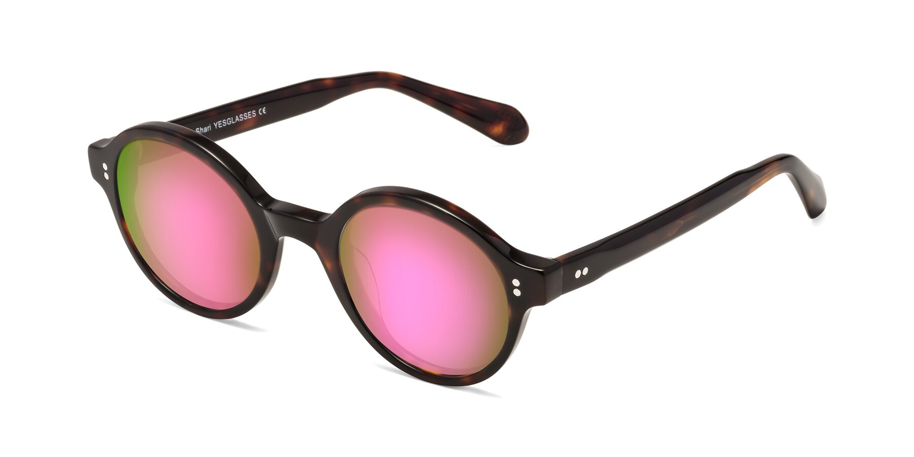 Angle of Shari in Dark Tortoise with Pink Mirrored Lenses