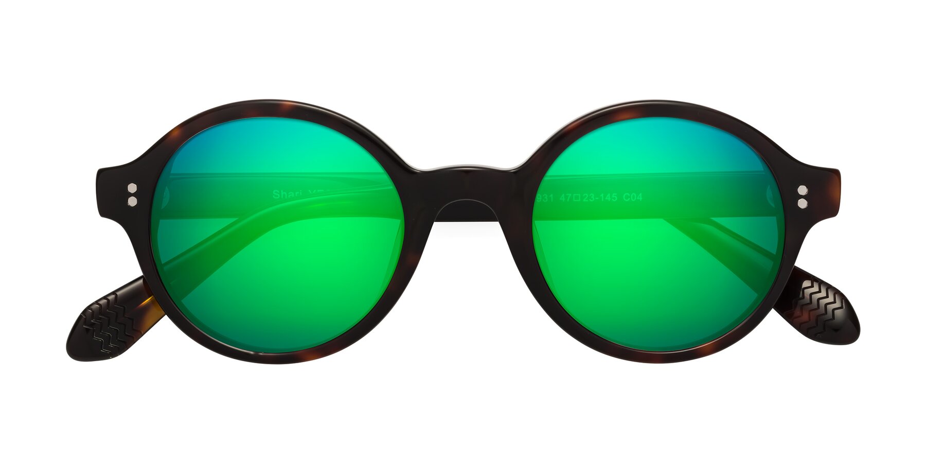 Folded Front of Shari in Dark Tortoise with Green Mirrored Lenses