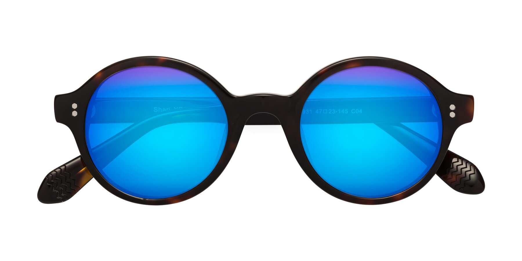 Folded Front of Shari in Dark Tortoise with Blue Mirrored Lenses