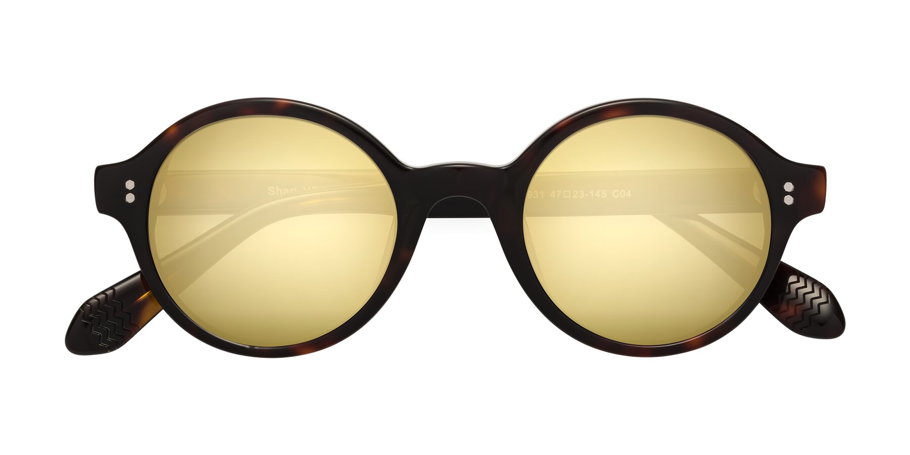 Folded Front of Shari in Dark Tortoise with Gold Mirrored Lenses