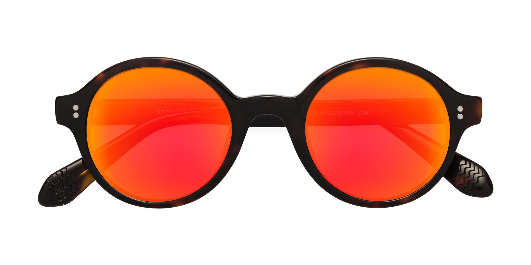 Folded Front of Shari in Dark Tortoise with Red Gold Mirrored Lenses