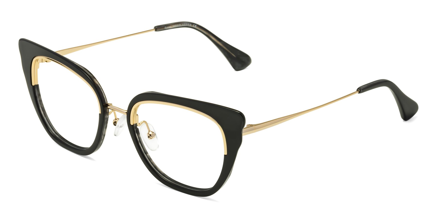 Angle of Spire in Black-Gold with Clear Reading Eyeglass Lenses