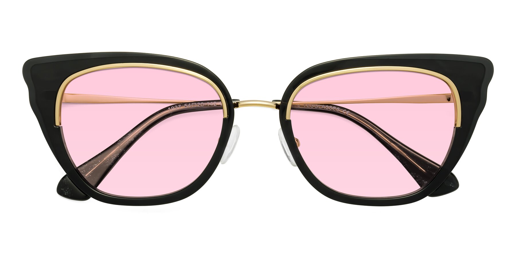 Folded Front of Spire in Black-Gold with Light Pink Tinted Lenses