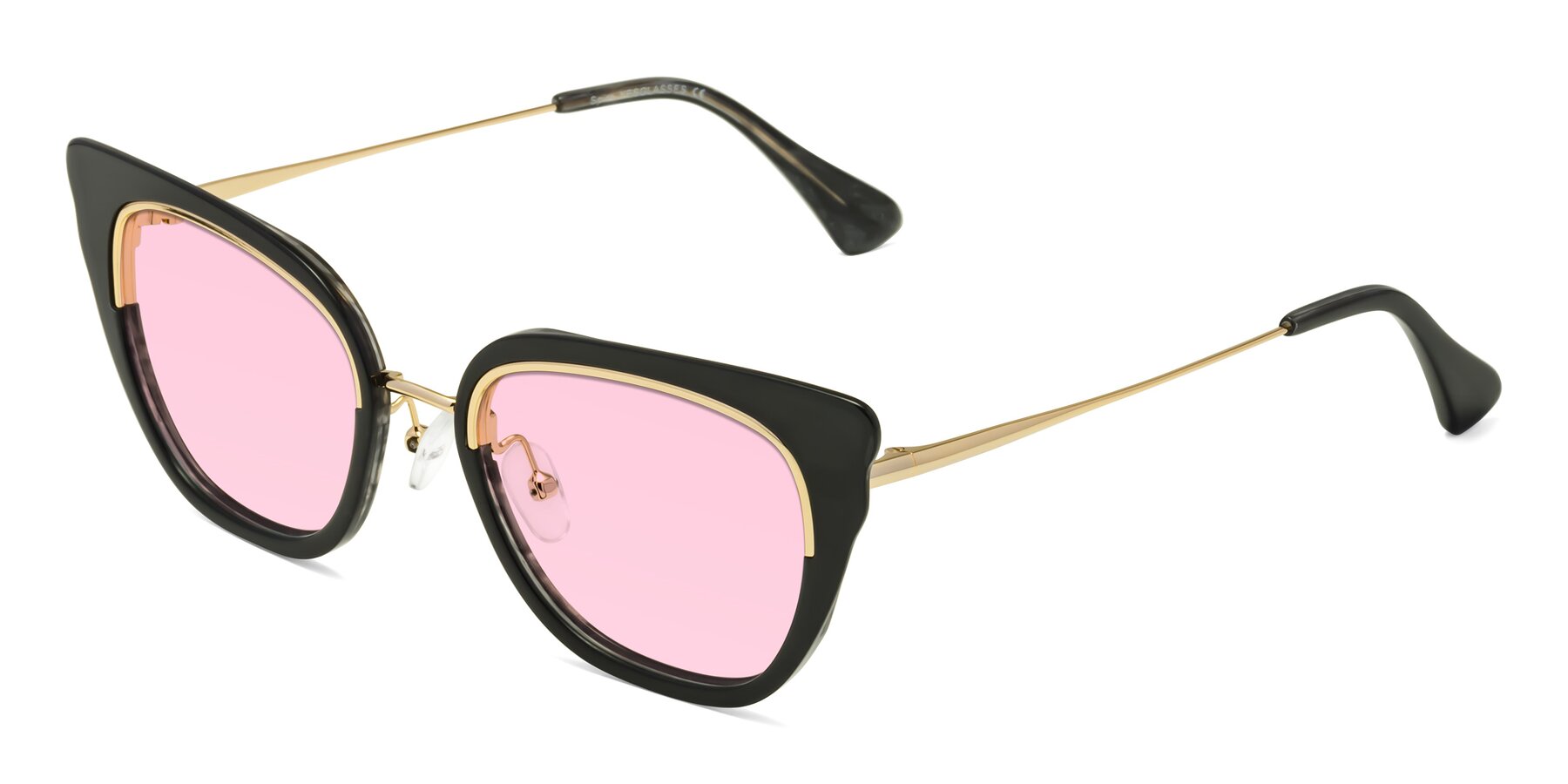 Angle of Spire in Black-Gold with Light Pink Tinted Lenses