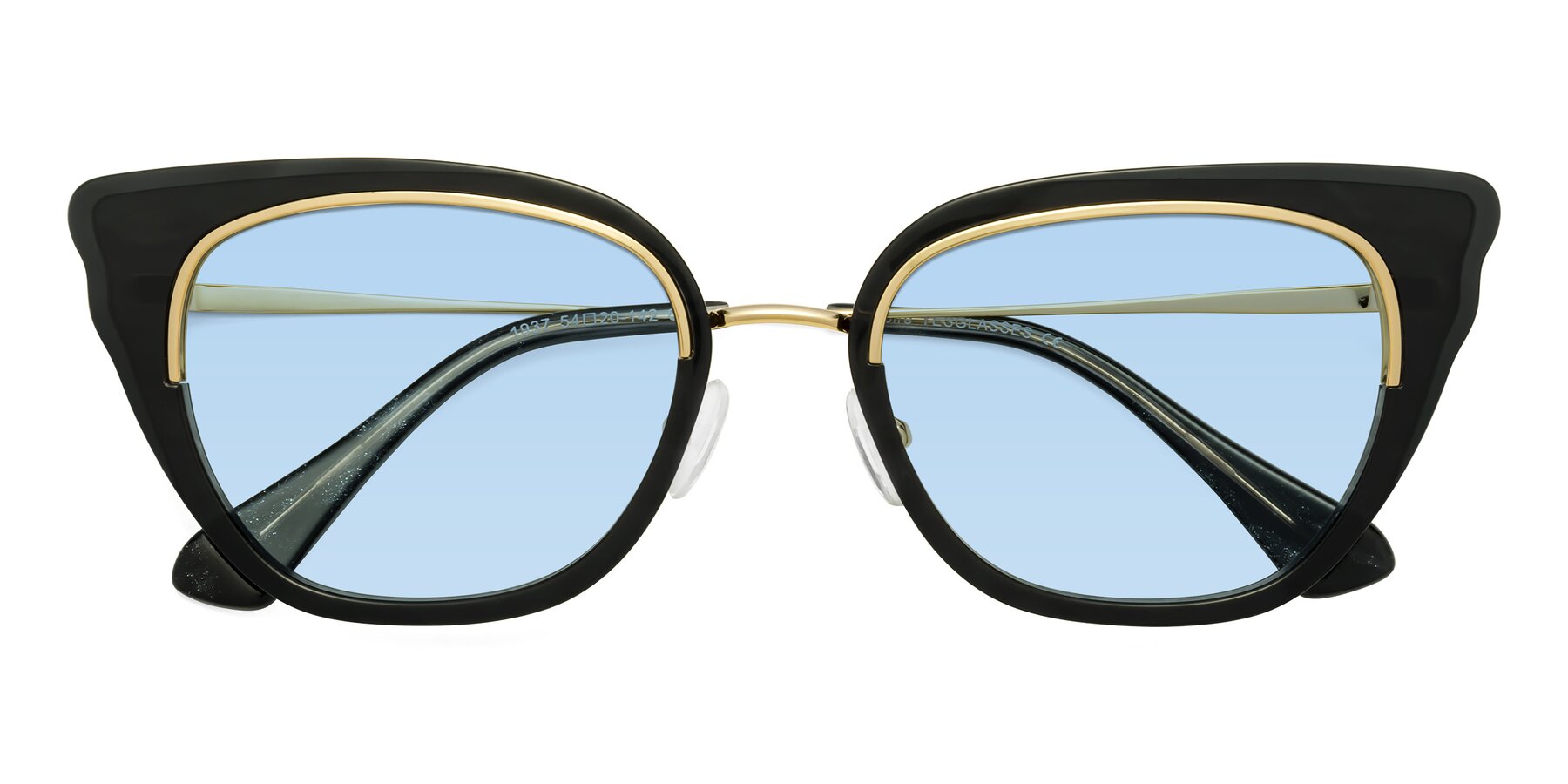 Folded Front of Spire in Black-Gold with Light Blue Tinted Lenses