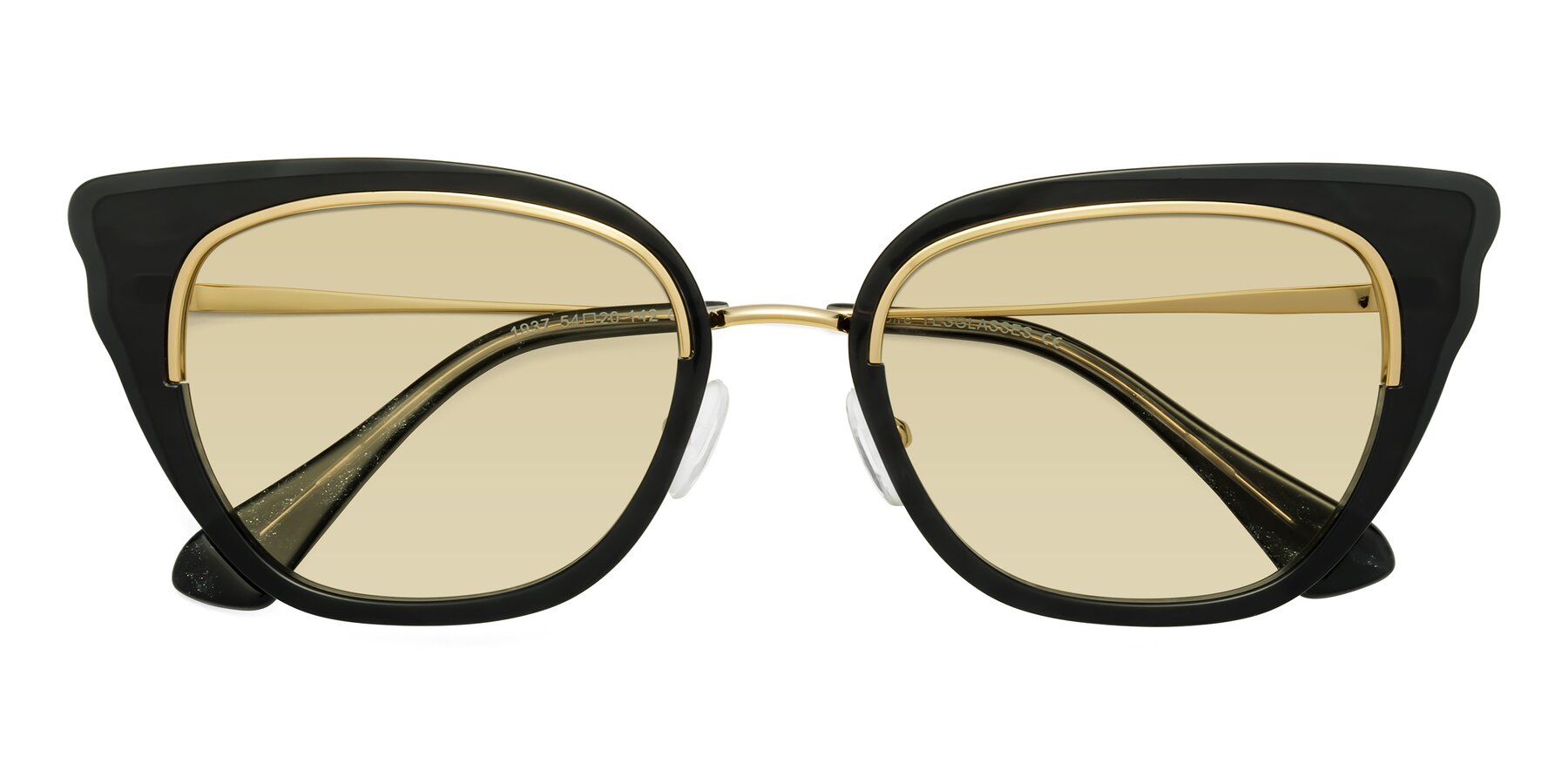 Folded Front of Spire in Black-Gold with Light Champagne Tinted Lenses