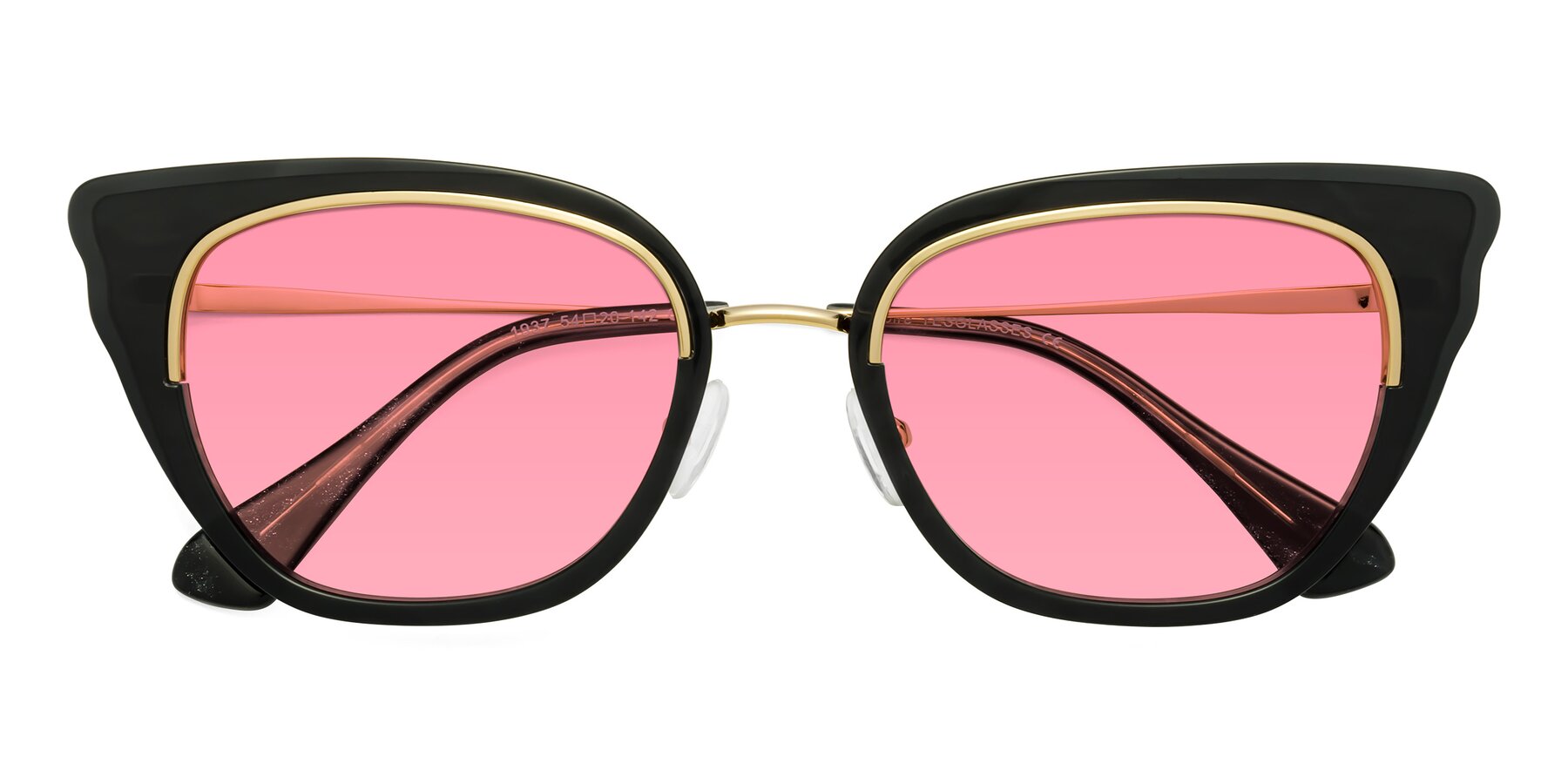 Folded Front of Spire in Black-Gold with Pink Tinted Lenses