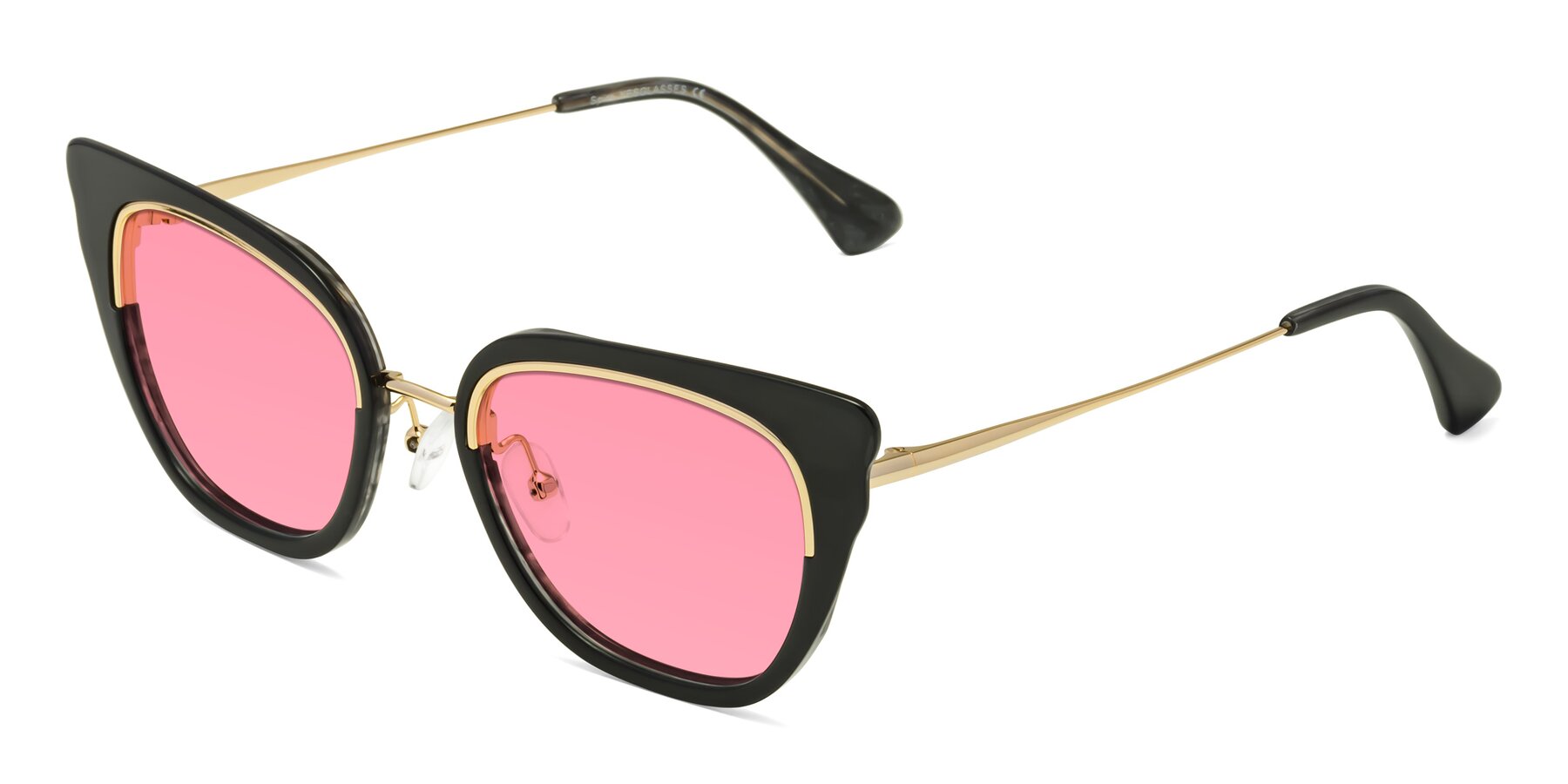 Angle of Spire in Black-Gold with Pink Tinted Lenses