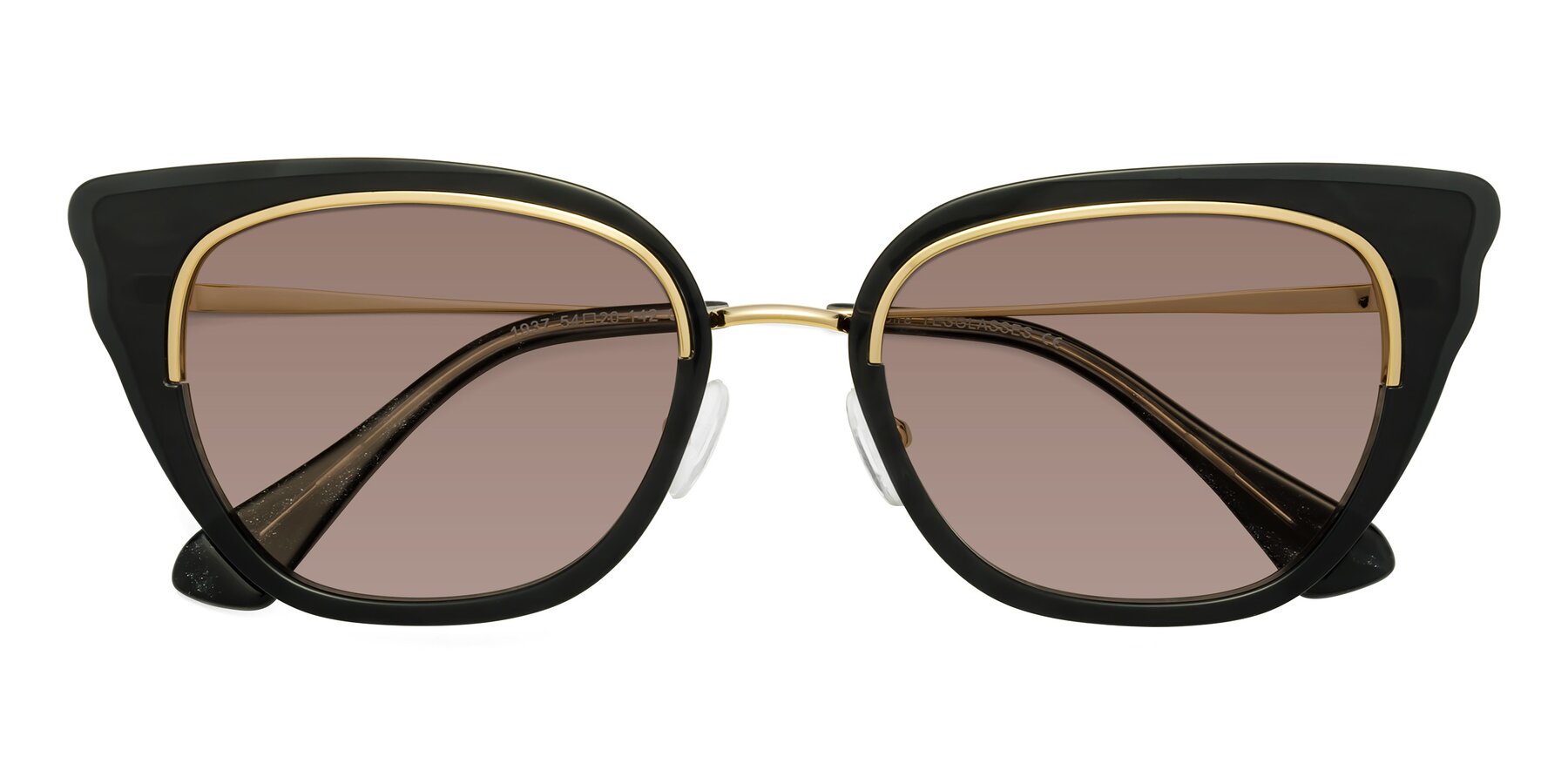 Folded Front of Spire in Black-Gold with Medium Brown Tinted Lenses