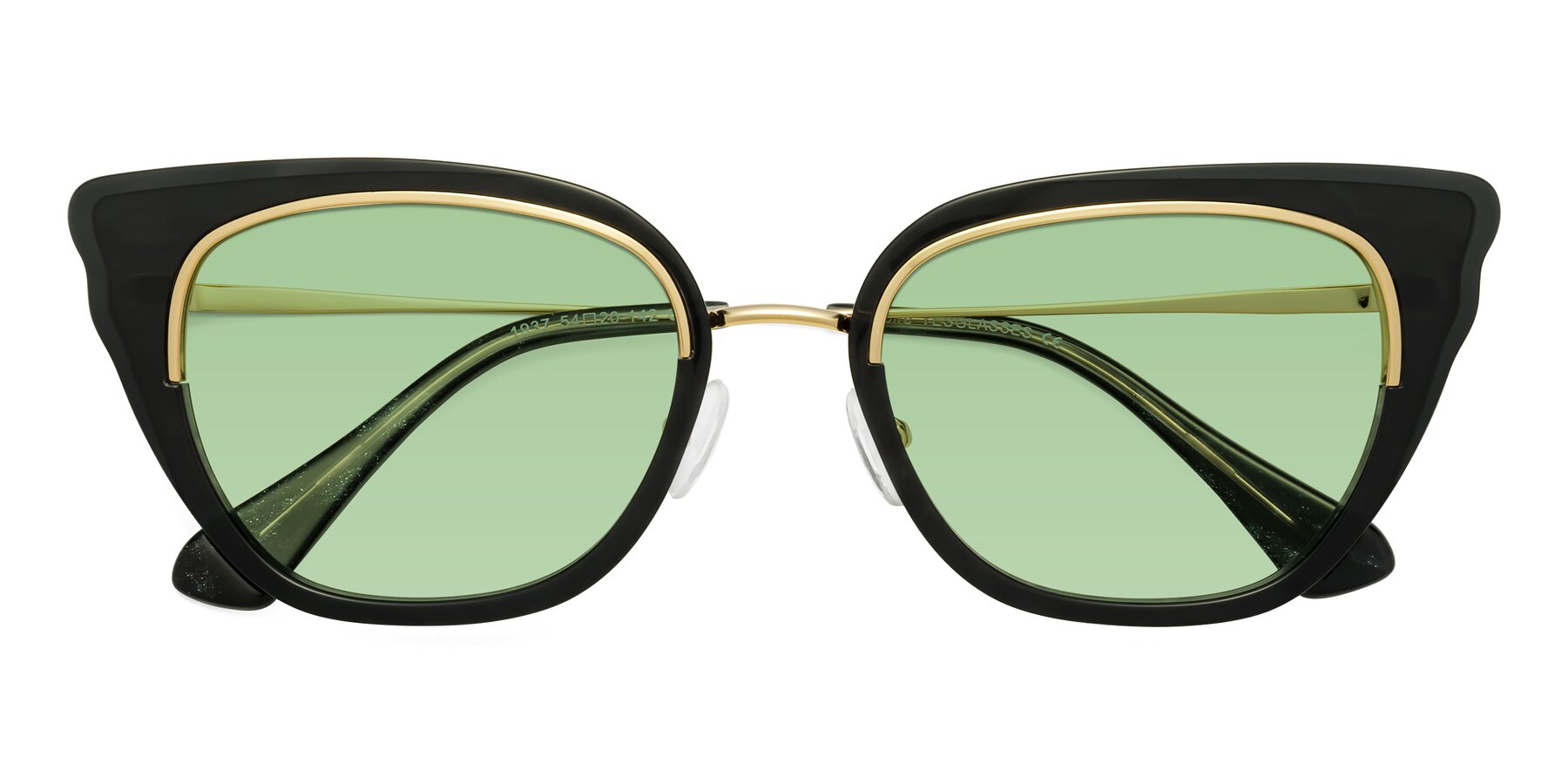 Folded Front of Spire in Black-Gold with Medium Green Tinted Lenses