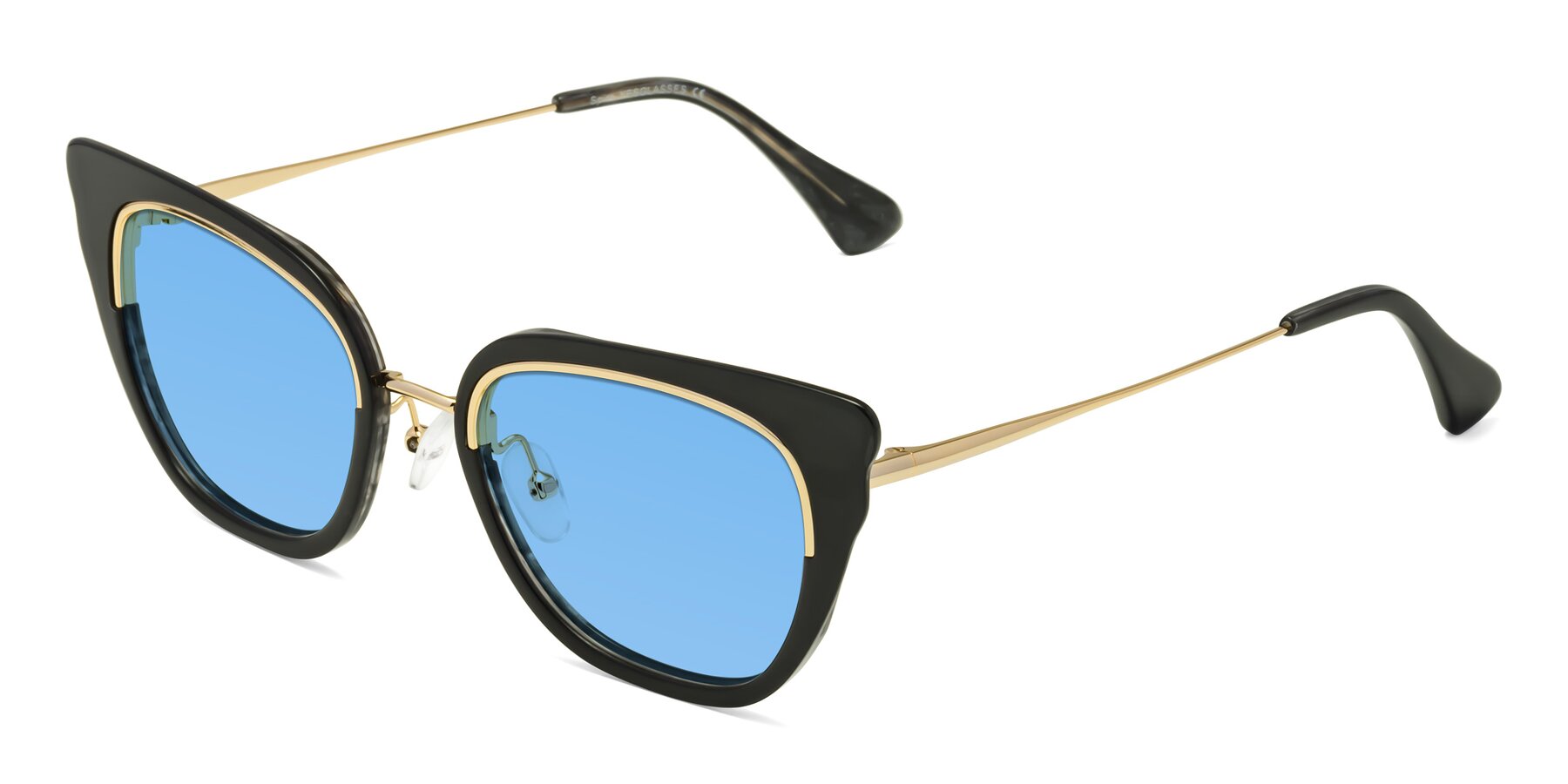 Angle of Spire in Black-Gold with Medium Blue Tinted Lenses