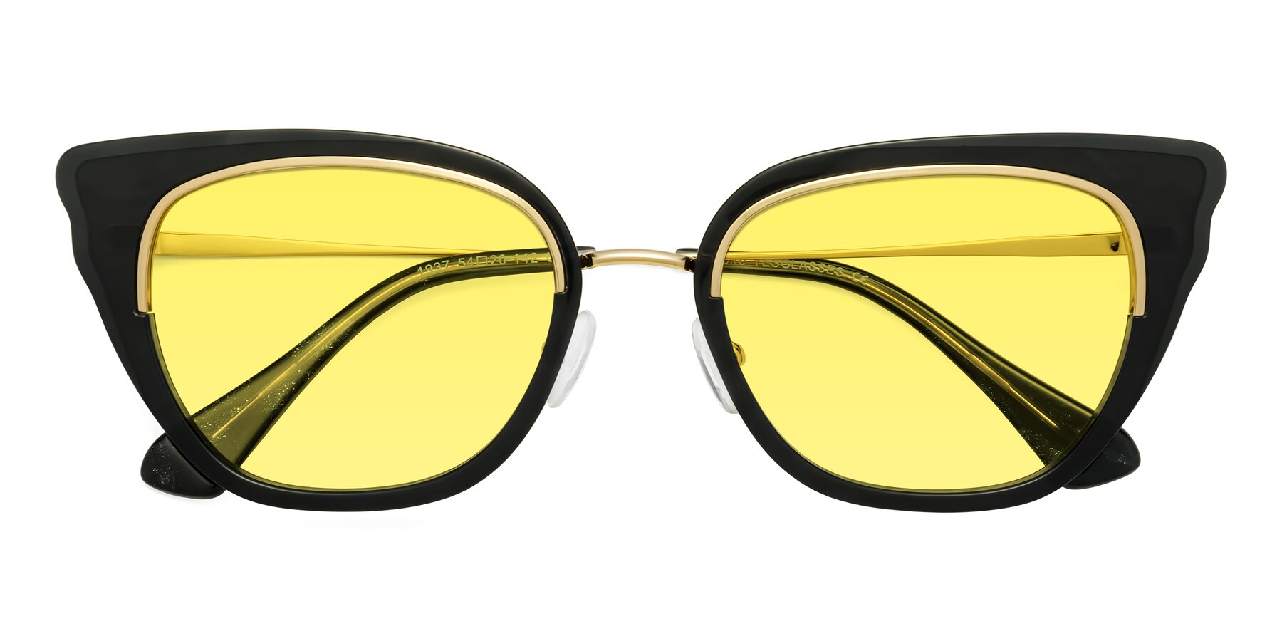 Folded Front of Spire in Black-Gold with Medium Yellow Tinted Lenses