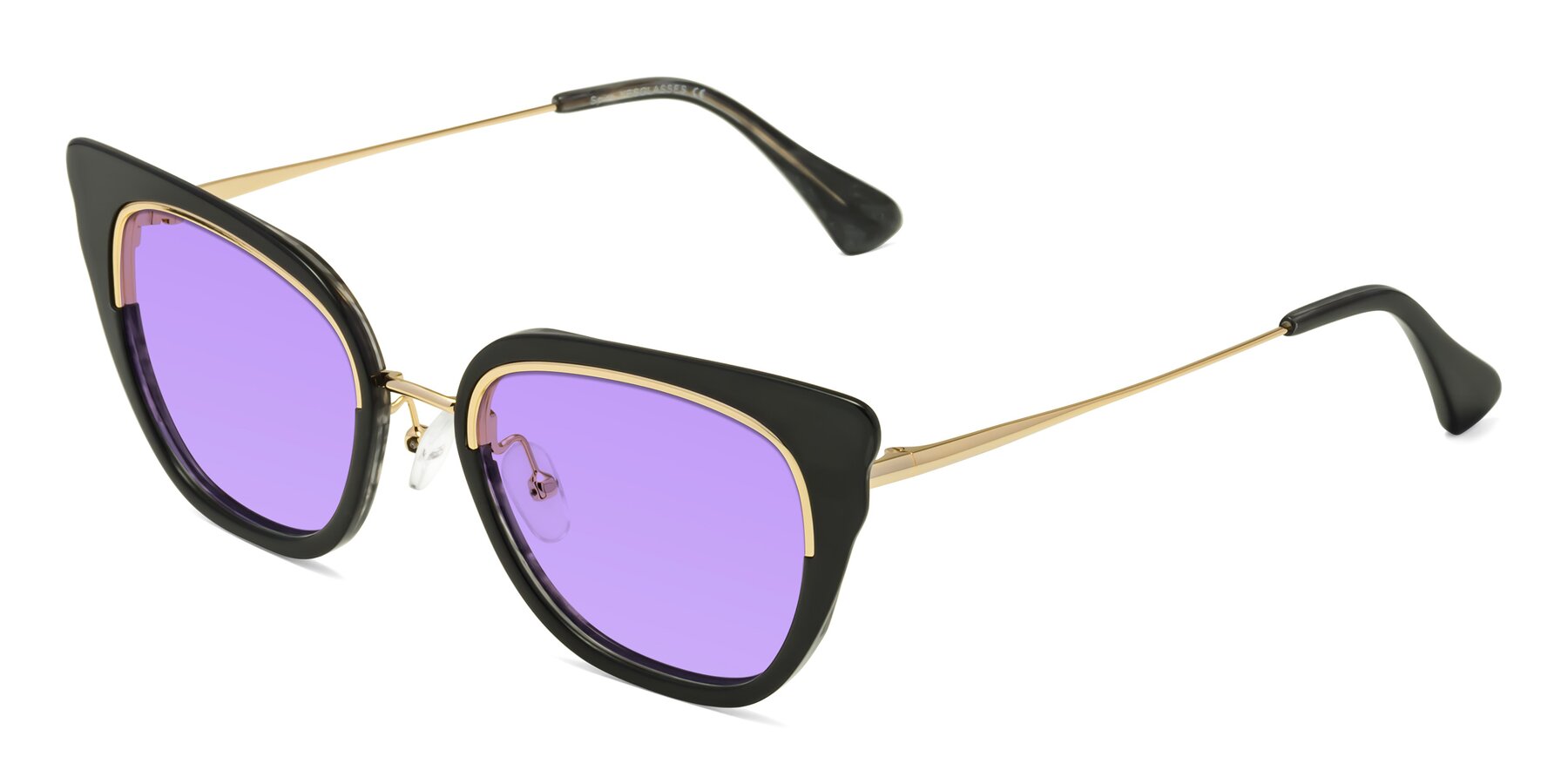 Angle of Spire in Black-Gold with Medium Purple Tinted Lenses