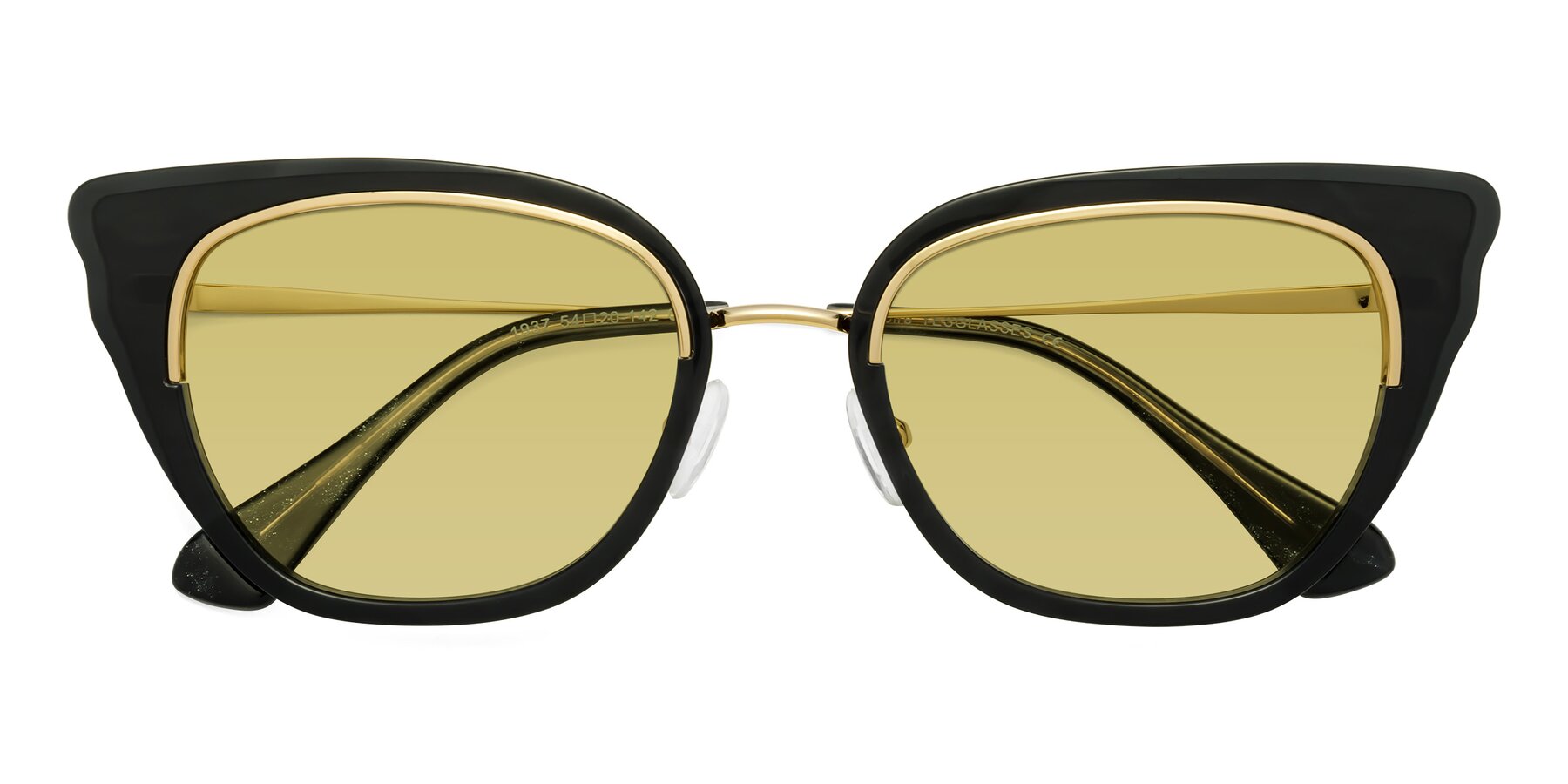 Folded Front of Spire in Black-Gold with Medium Champagne Tinted Lenses