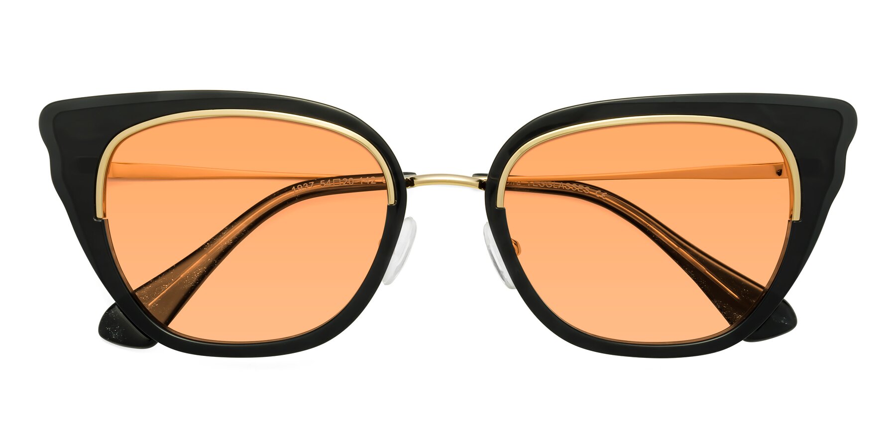 Folded Front of Spire in Black-Gold with Medium Orange Tinted Lenses