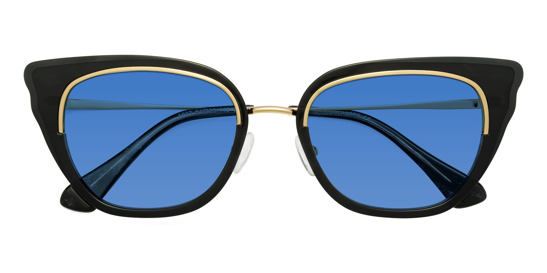 Folded Front of Spire in Black-Gold with Blue Tinted Lenses