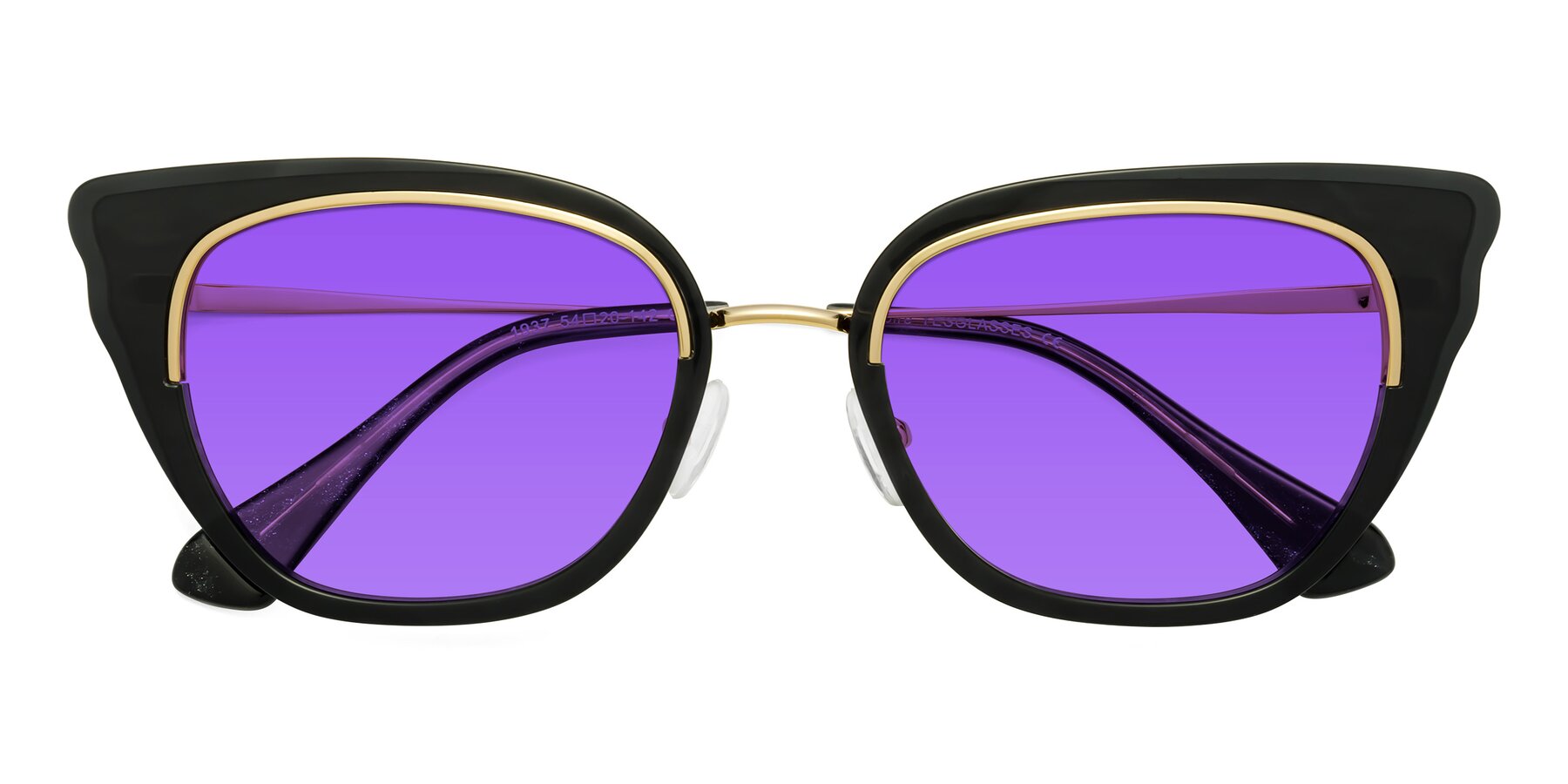 Folded Front of Spire in Black-Gold with Purple Tinted Lenses