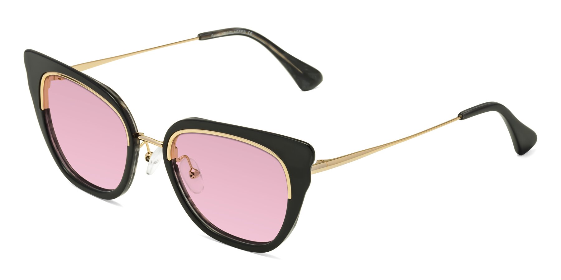 Angle of Spire in Black-Gold with Light Wine Tinted Lenses