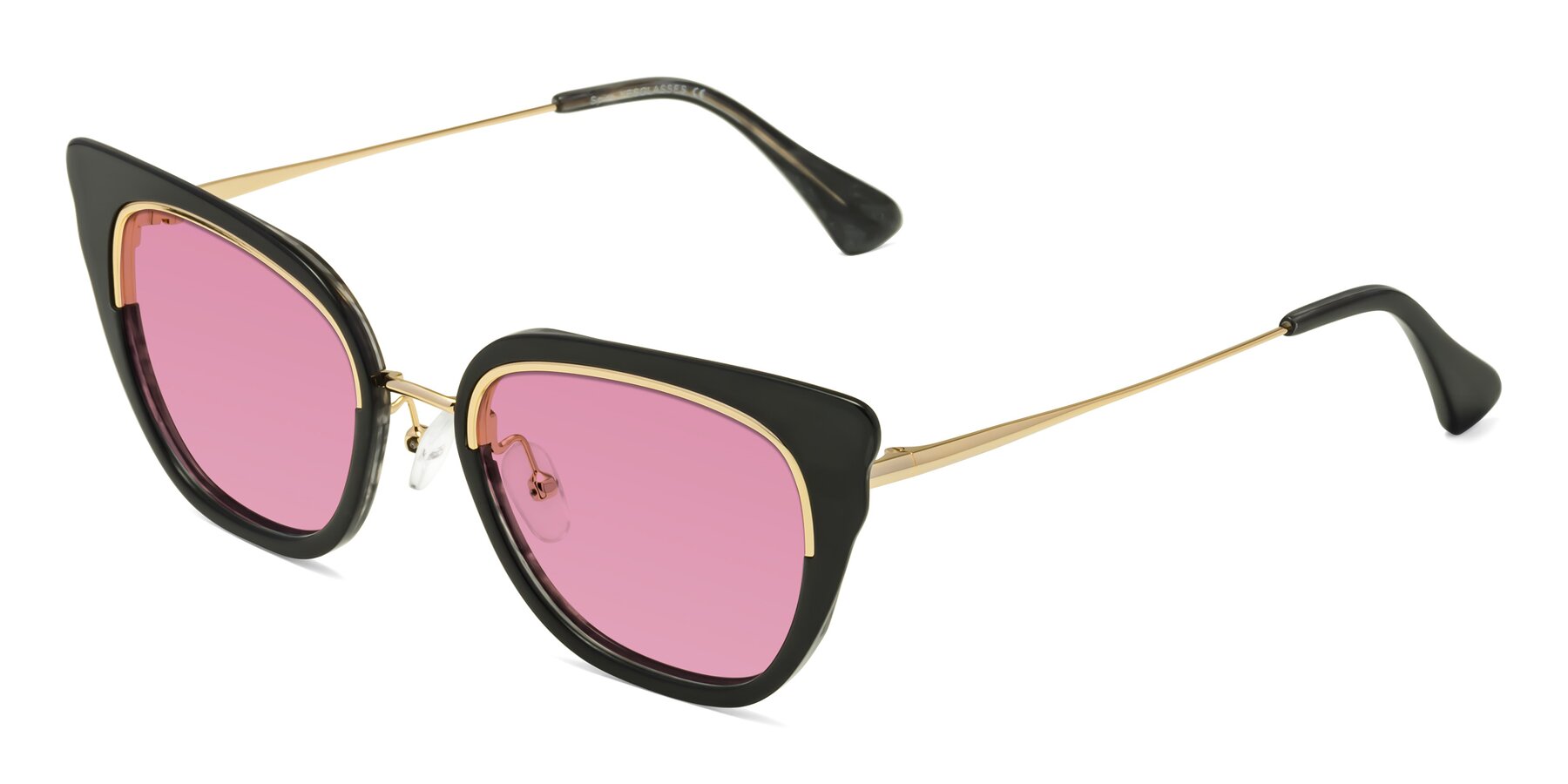 Angle of Spire in Black-Gold with Medium Wine Tinted Lenses