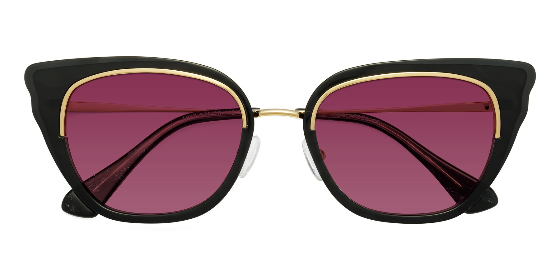 Folded Front of Spire in Black-Gold with Wine Tinted Lenses