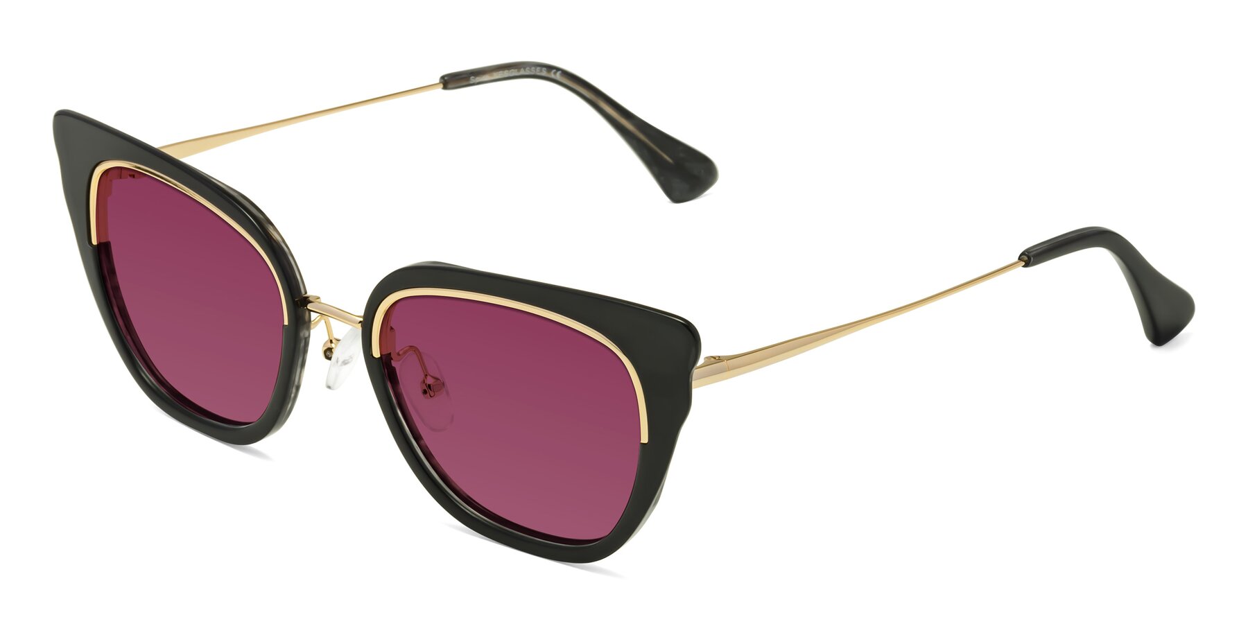 Angle of Spire in Black-Gold with Wine Tinted Lenses