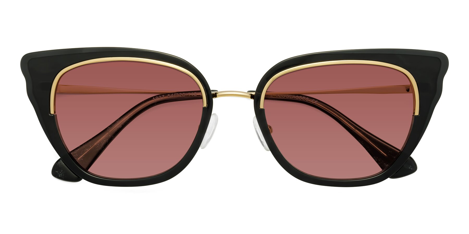 Folded Front of Spire in Black-Gold with Garnet Tinted Lenses