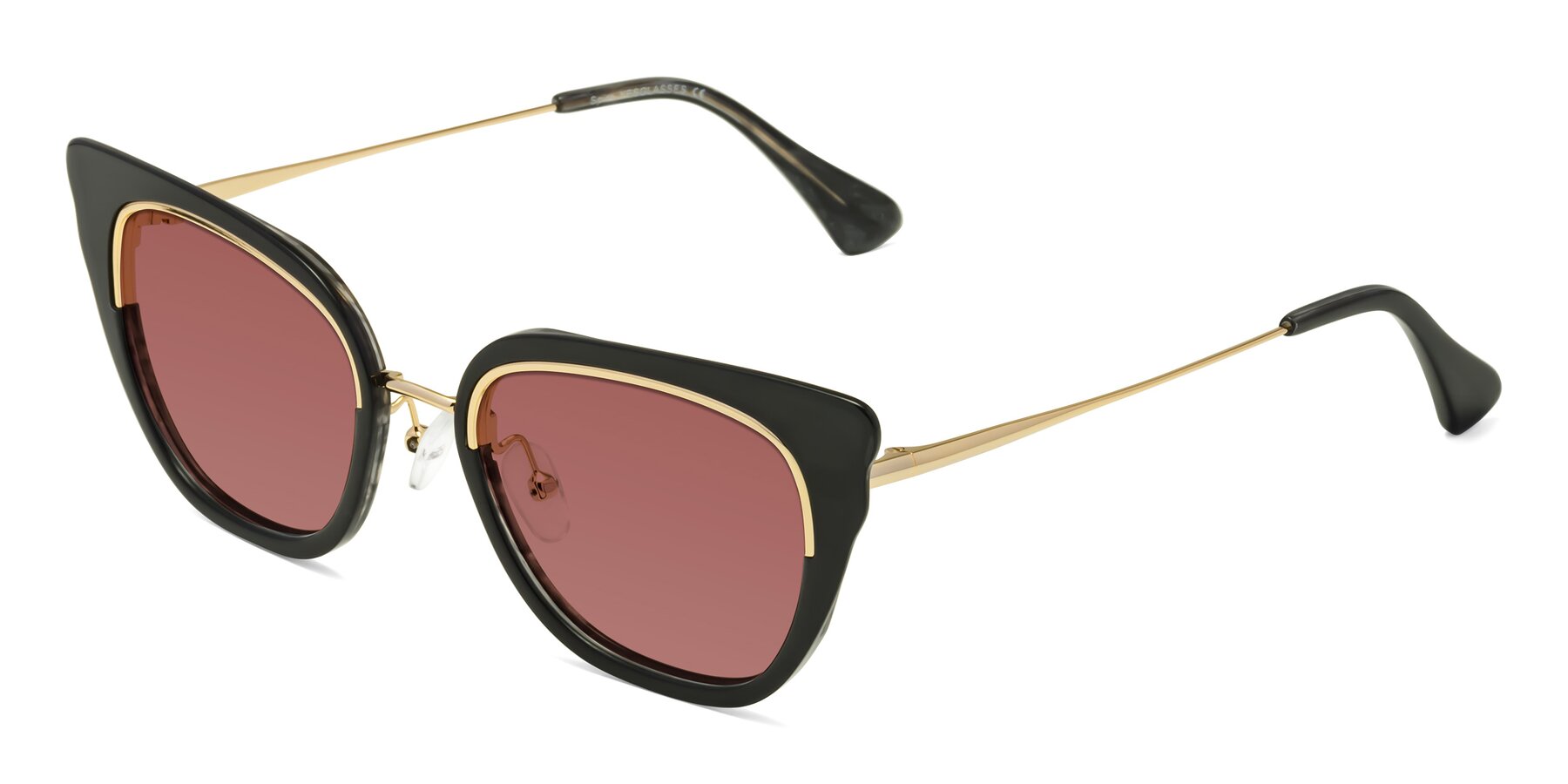 Angle of Spire in Black-Gold with Garnet Tinted Lenses