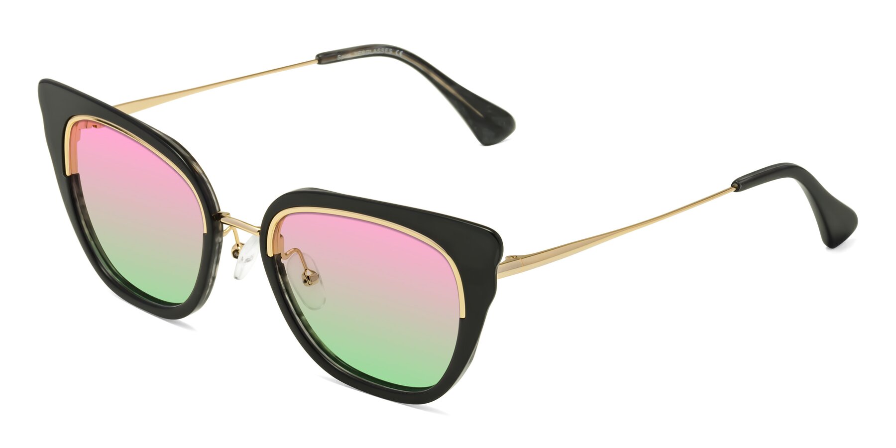 Angle of Spire in Black-Gold with Pink / Green Gradient Lenses