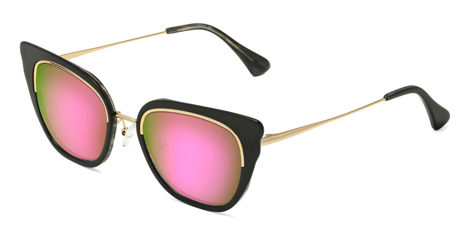 Angle of Spire in Black-Gold with Pink Mirrored Lenses