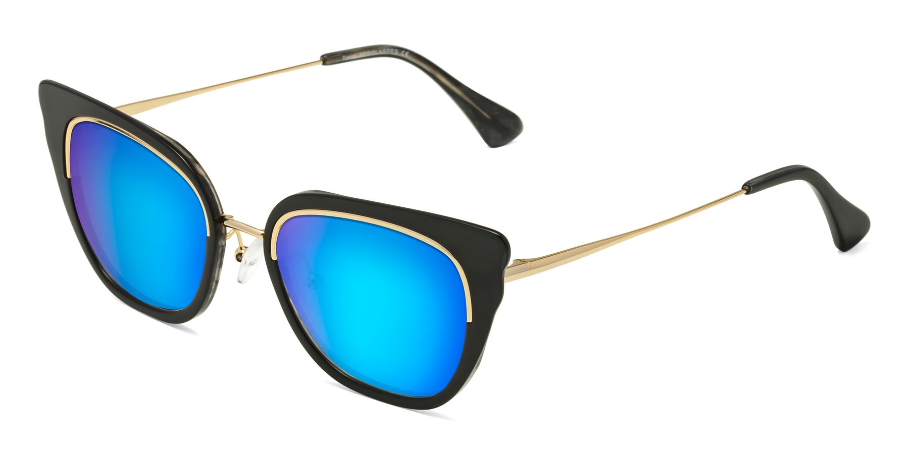 Angle of Spire in Black-Gold with Blue Mirrored Lenses