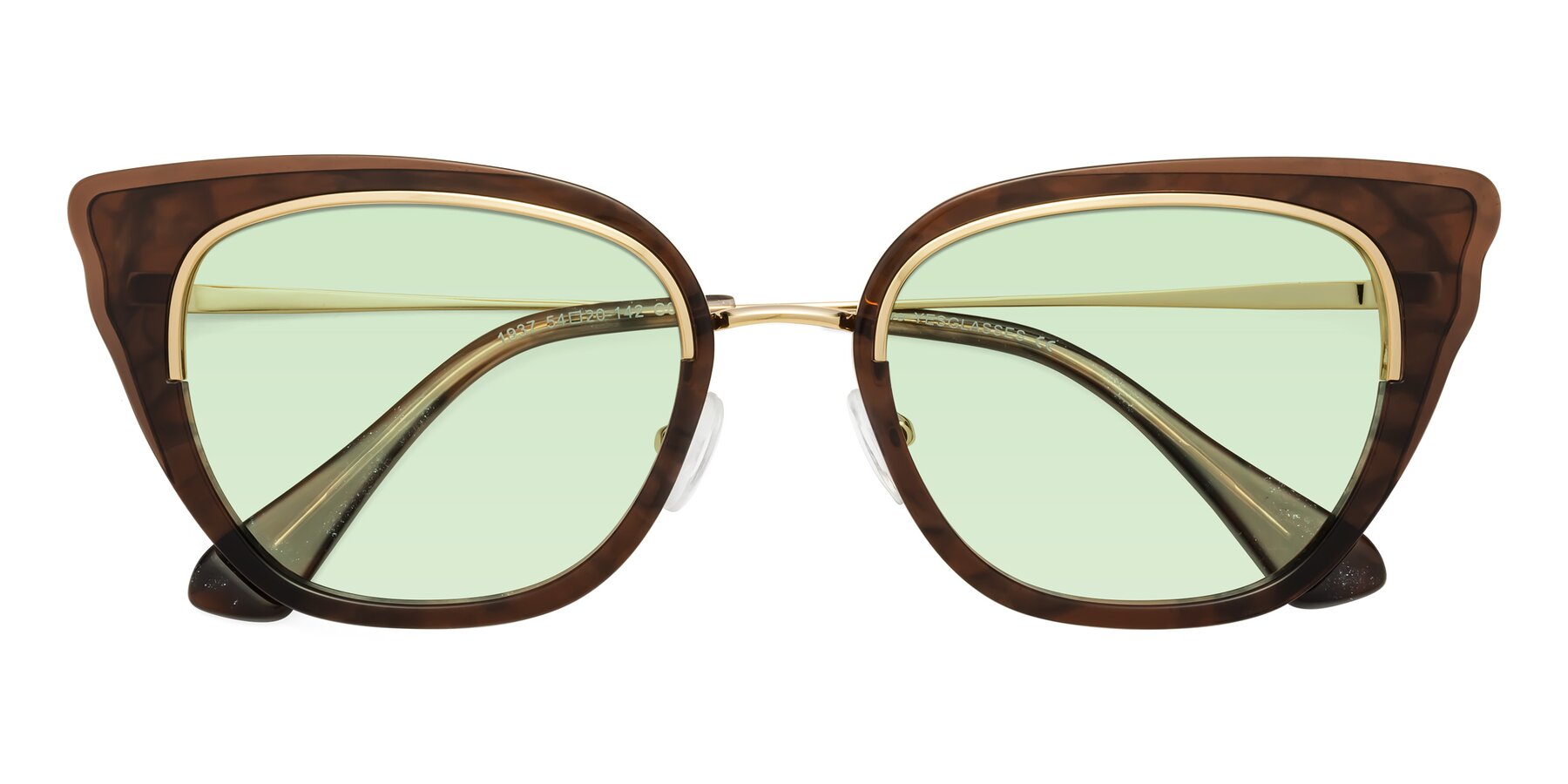 Folded Front of Spire in Coffee-Gold with Light Green Tinted Lenses