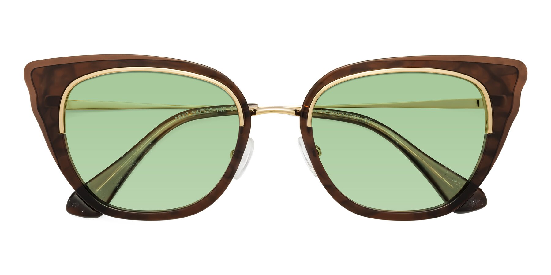 Folded Front of Spire in Coffee-Gold with Medium Green Tinted Lenses