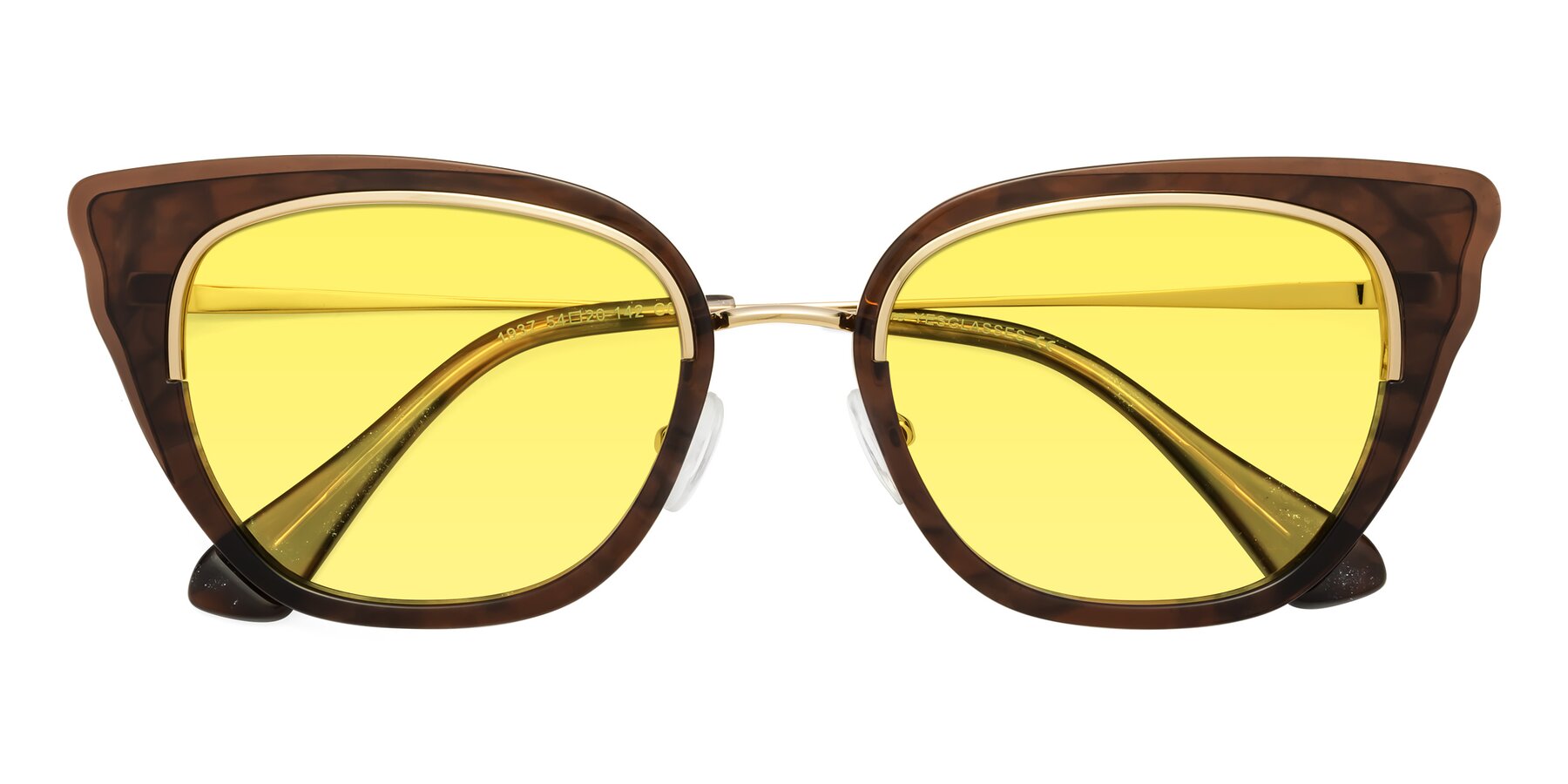 Folded Front of Spire in Coffee-Gold with Medium Yellow Tinted Lenses