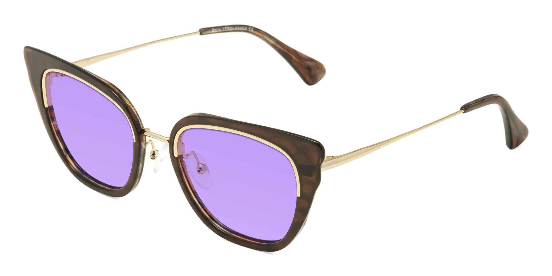 Angle of Spire in Coffee-Gold with Medium Purple Tinted Lenses