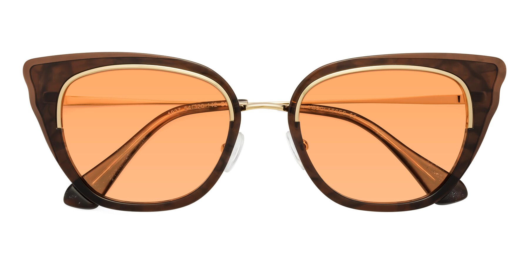 Folded Front of Spire in Coffee-Gold with Medium Orange Tinted Lenses