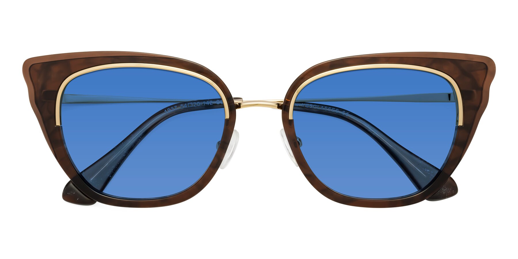 Folded Front of Spire in Coffee-Gold with Blue Tinted Lenses