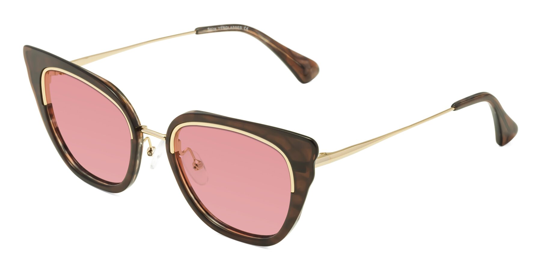 Angle of Spire in Coffee-Gold with Medium Garnet Tinted Lenses