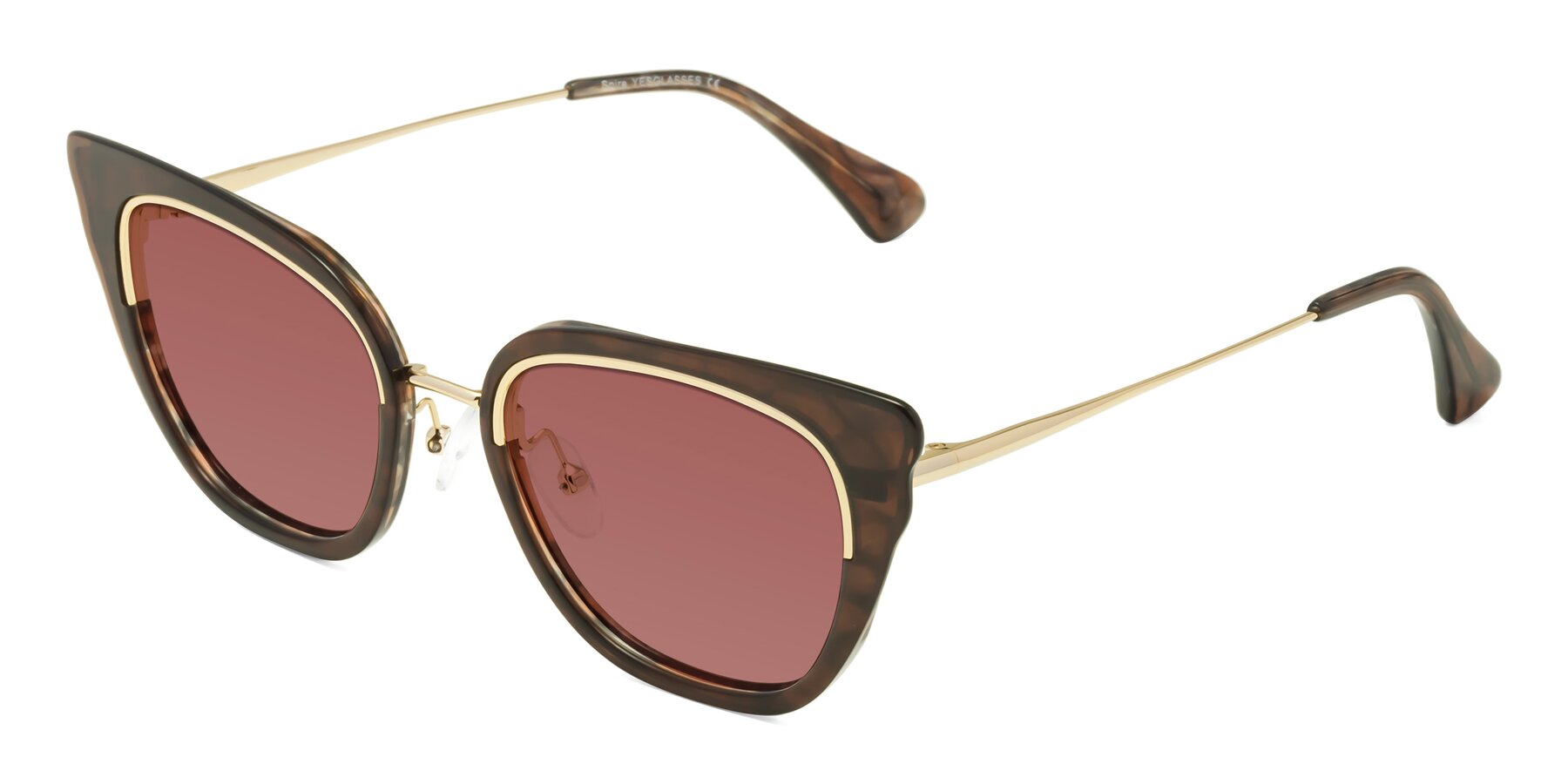 Angle of Spire in Coffee-Gold with Garnet Tinted Lenses