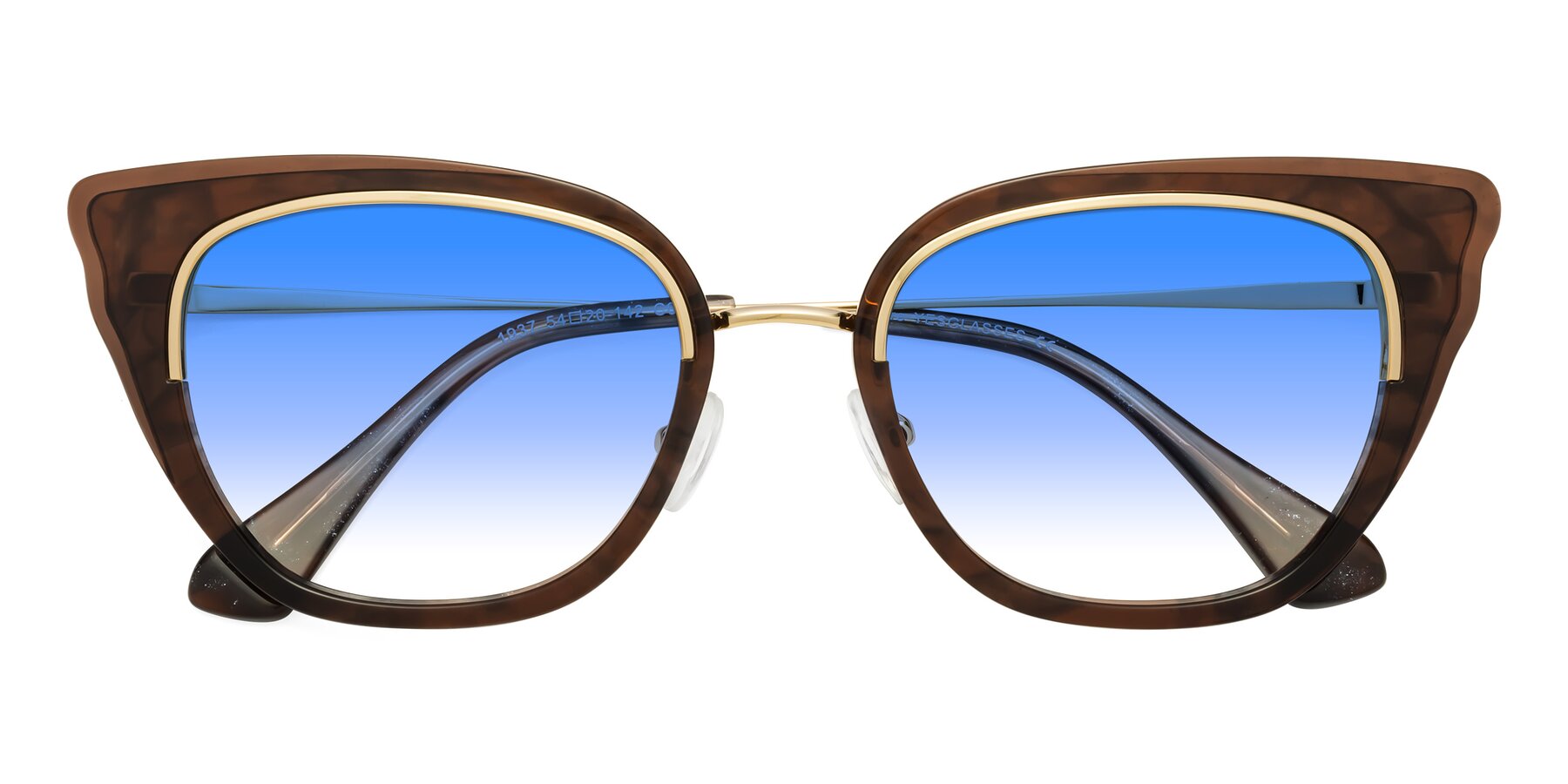Folded Front of Spire in Coffee-Gold with Blue Gradient Lenses