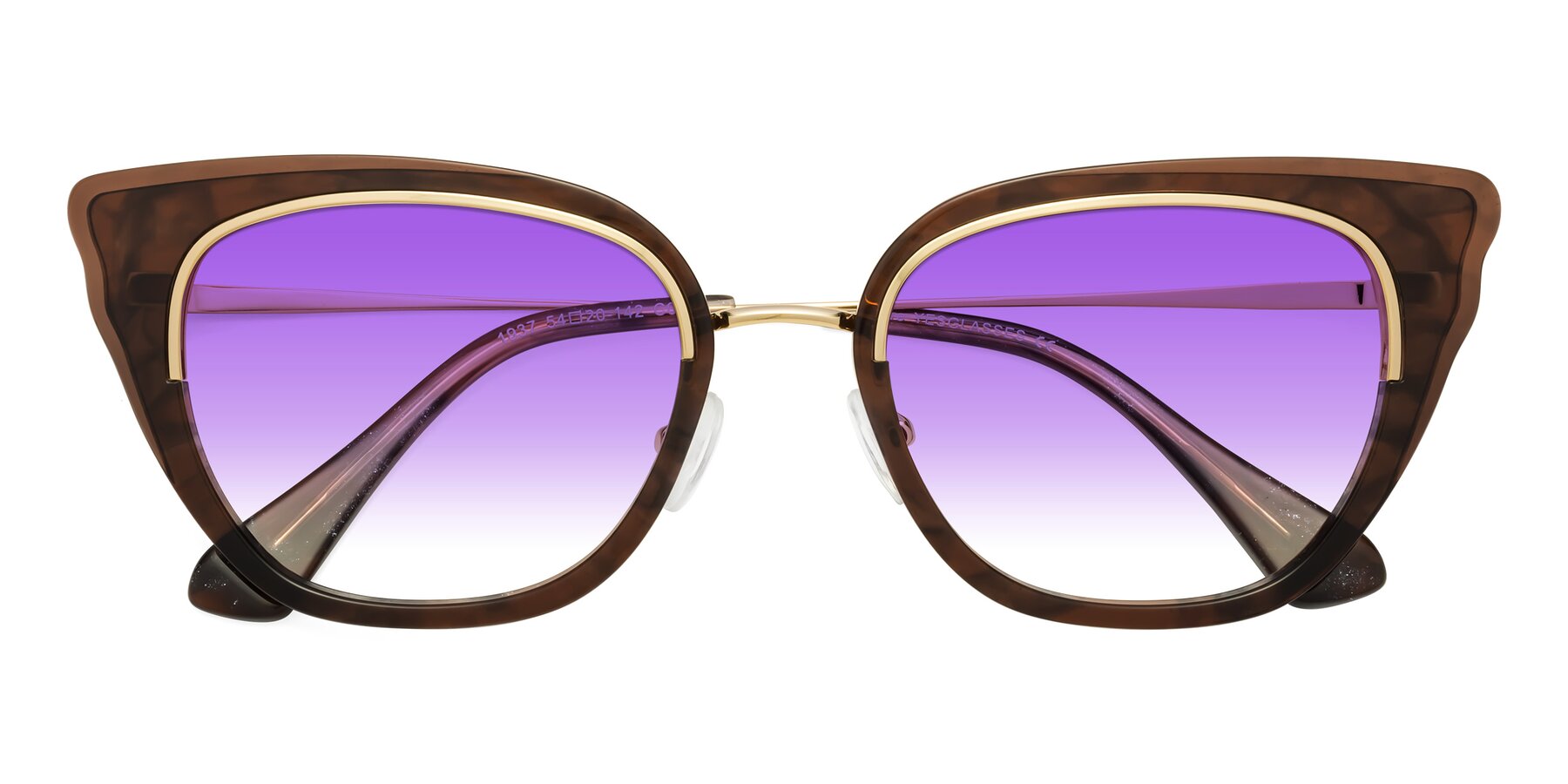 Folded Front of Spire in Coffee-Gold with Purple Gradient Lenses