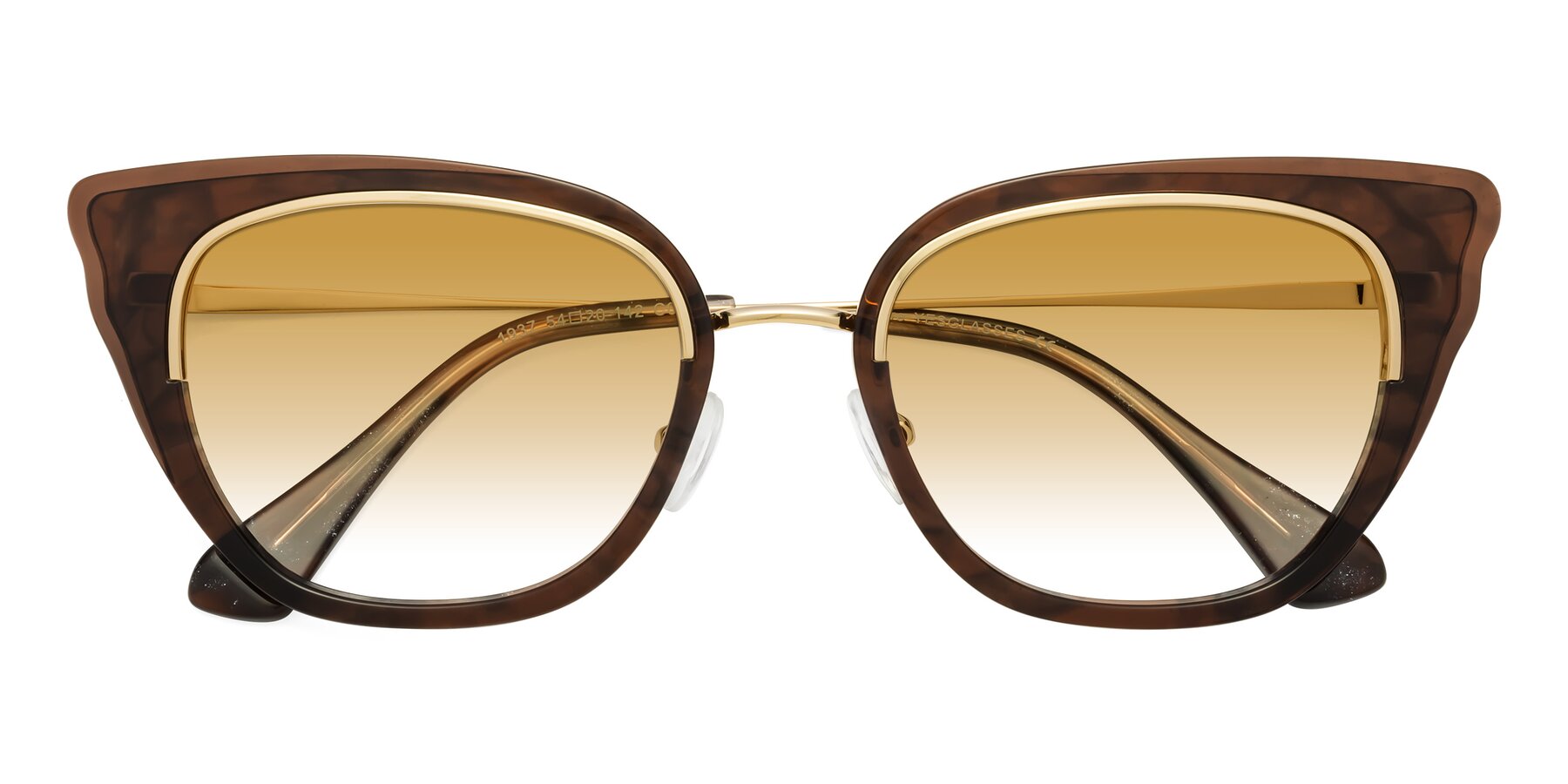 Folded Front of Spire in Coffee-Gold with Champagne Gradient Lenses