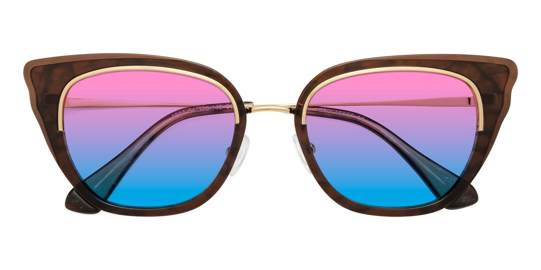 Folded Front of Spire in Coffee-Gold with Pink / Blue Gradient Lenses