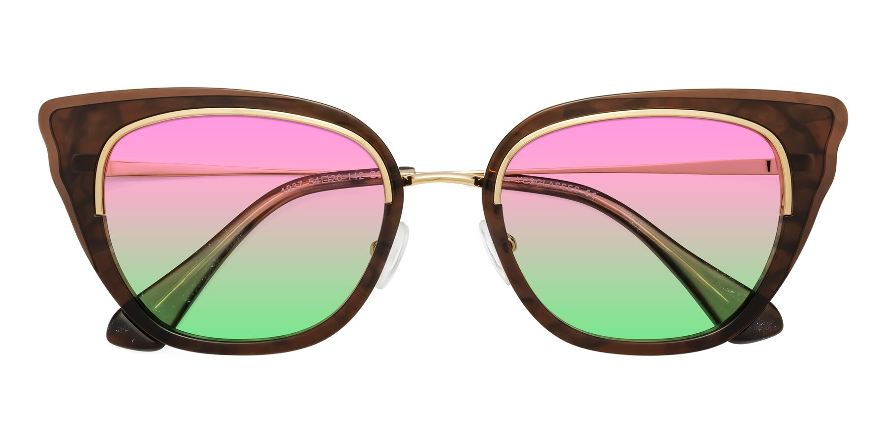 Folded Front of Spire in Coffee-Gold with Pink / Green Gradient Lenses